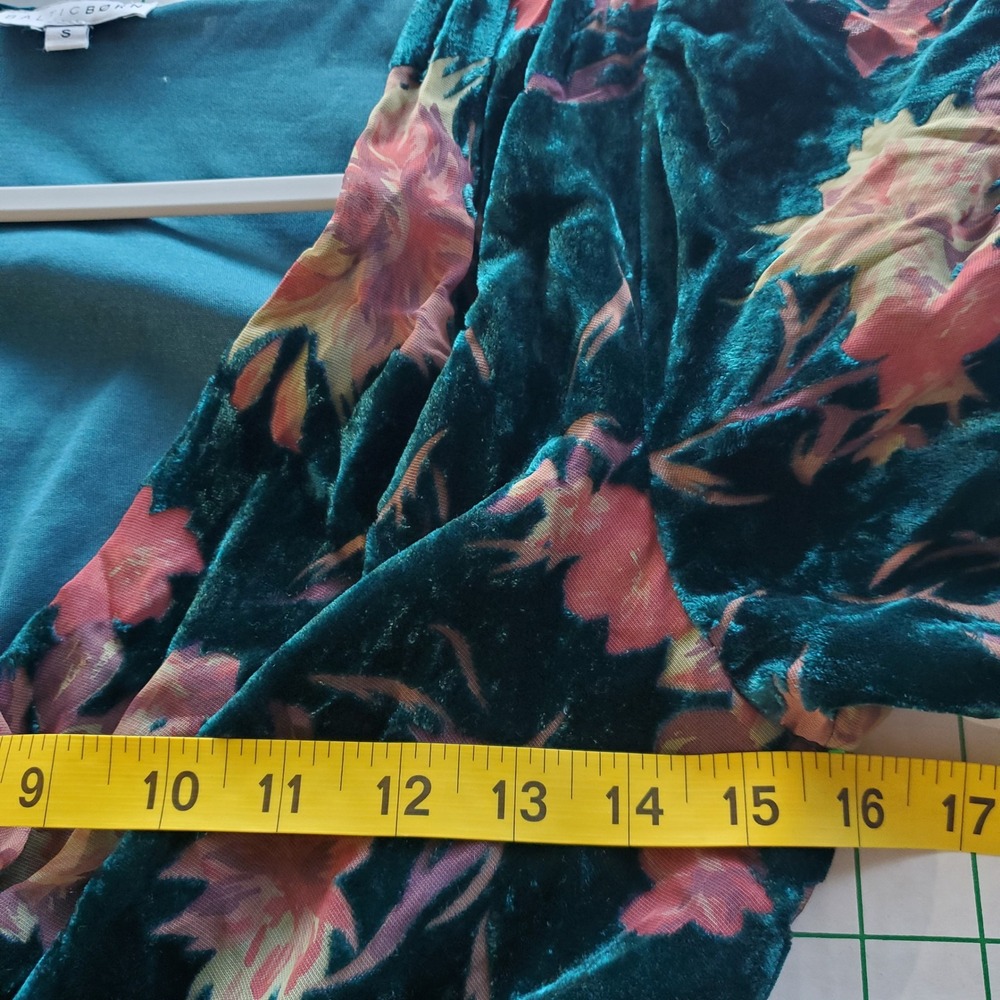 Baltic Born Lydia Teal Floral Velvet Maxi Dress Small Short Sleeve V-Neck - Picture 13 of 14